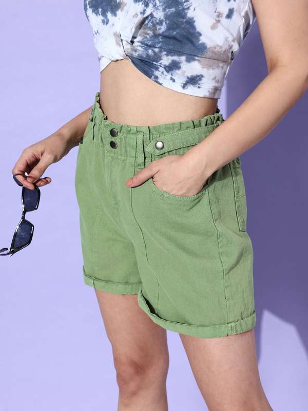 Green jean shorts deals