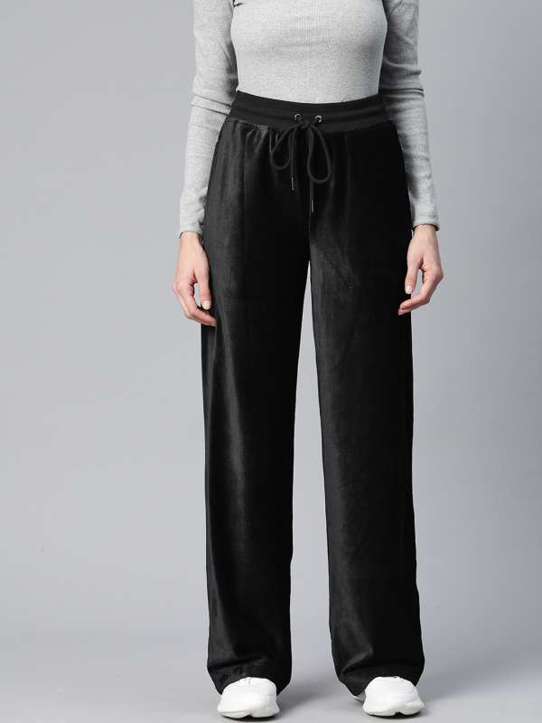 Buy HM Women Black Solid Wide Velvet Trousers online  Looksgudin