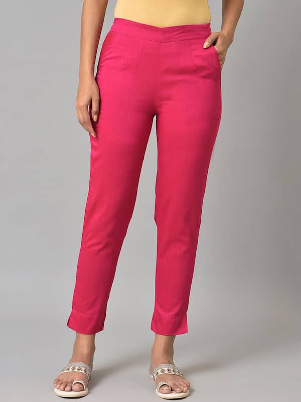 Buy W Women Golden Slim Fit Solid Cropped Cigarette Trousers - Trousers for  Women 6919115 | Myntra