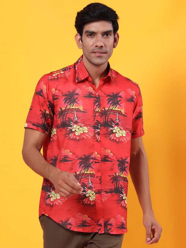 Mens Floral Short T-Shirt Sports Beach Sleeve Button Down Slim Fit Print Shirts Hawaiian 