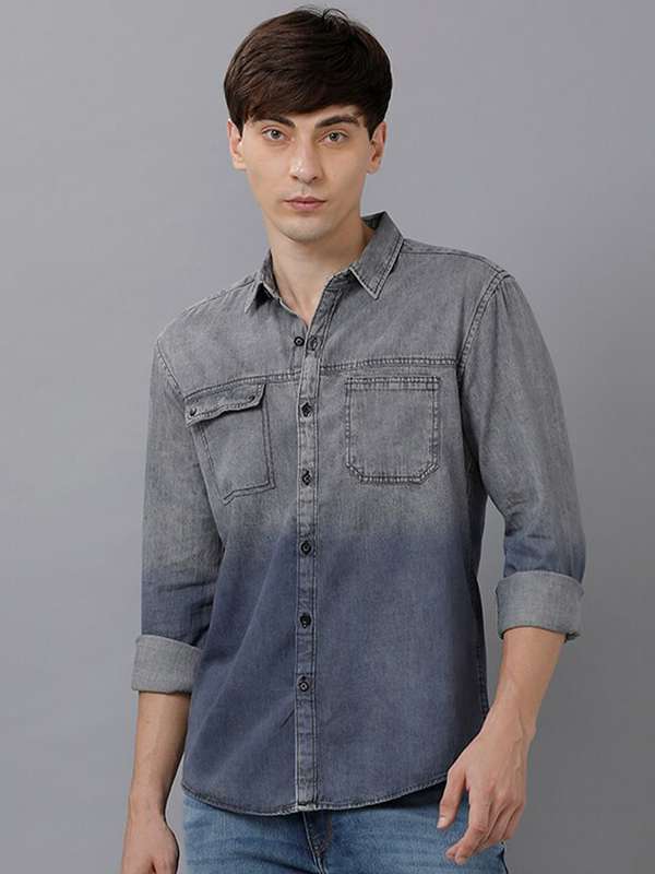 Grey denim shirt men clearance