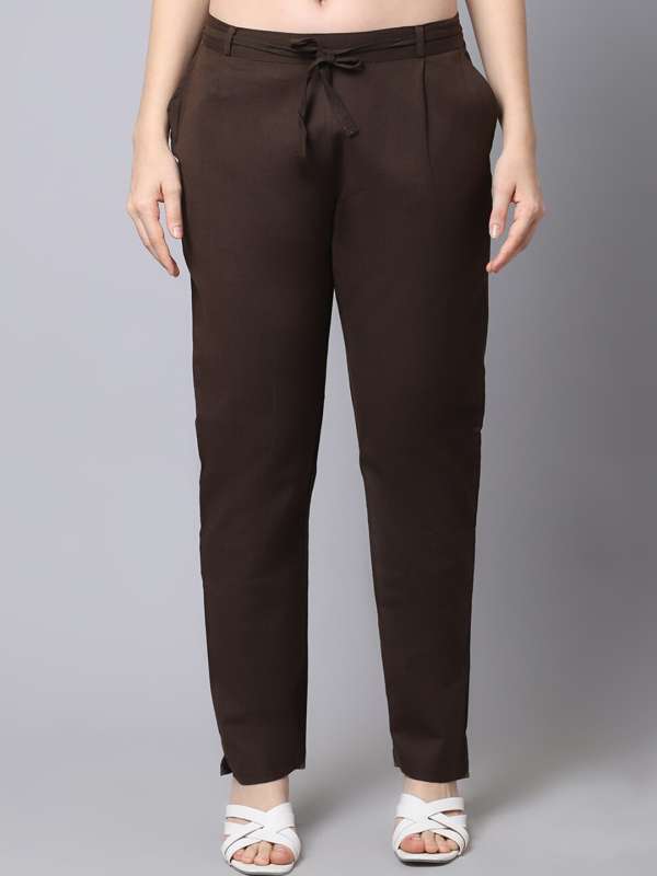 Solid Formal Wear Dark Brown Ladies Cigarette Pants