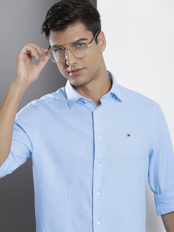 Tommy Hilfiger Blue Self Design Regular Fit Casual Shirt - Buy Tommy Hilfiger Blue Self Design Regular Fit Shirt online in India