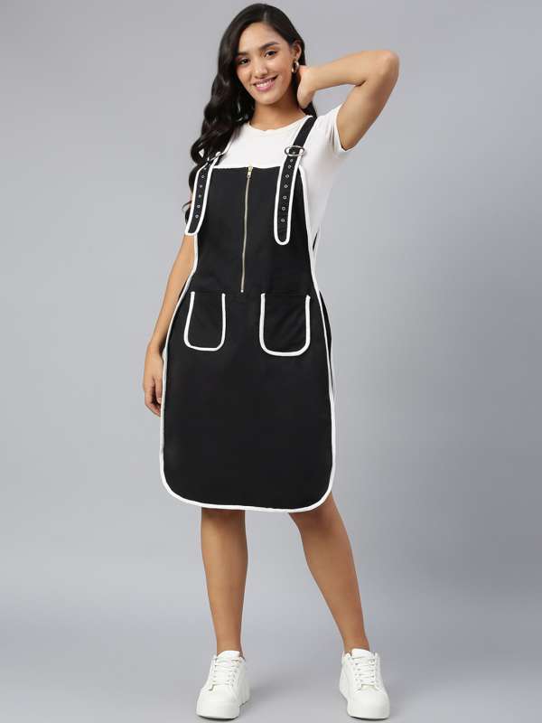 Buy FINSBURY LONDON Women's Dungaree Dress with Contrast Piping