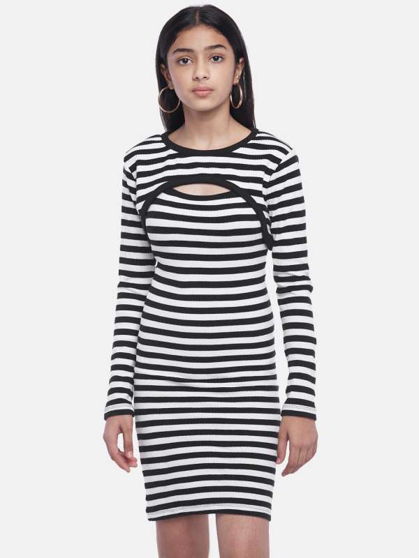 Black and white striped jersey dress sale