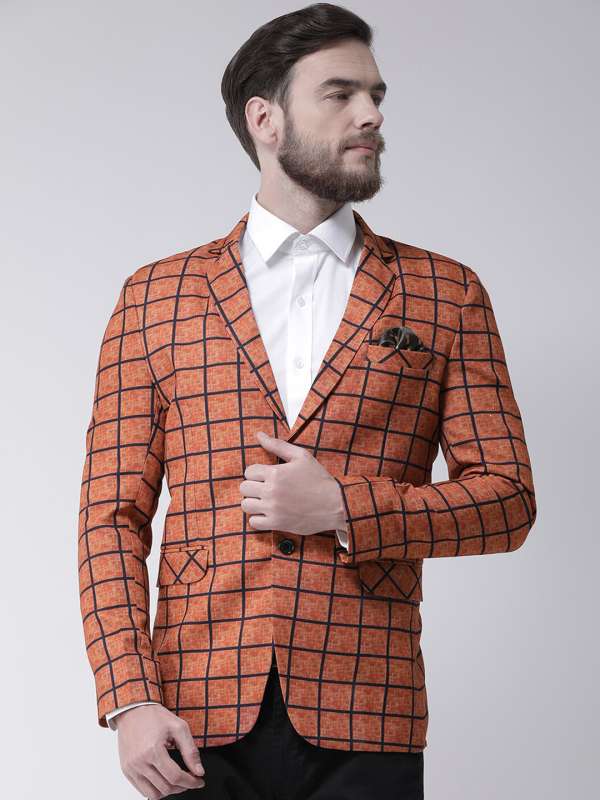 Orange Checked Blazer Buy Orange Checked Blazer online in India