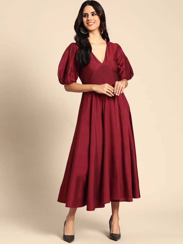 VIKALP Women A-line Maroon Dress - Buy VIKALP Women A-line Maroon Dress  Online at Best Prices in India | Flipkart.com