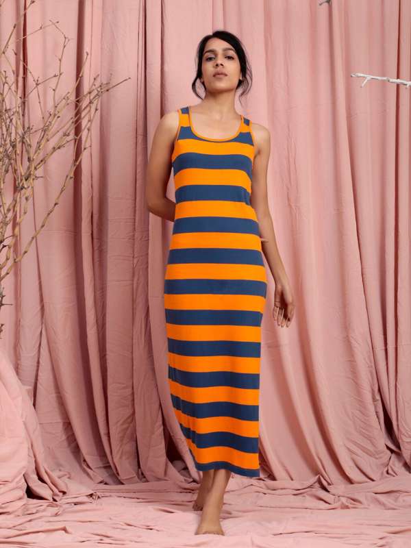 Orange striped maxi dress top
