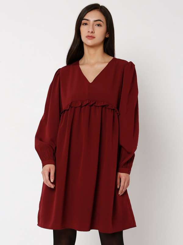 Vero Moda Maroon Colored Solid Dress Buy Vero Moda Maroon Colored Solid Dress online in India