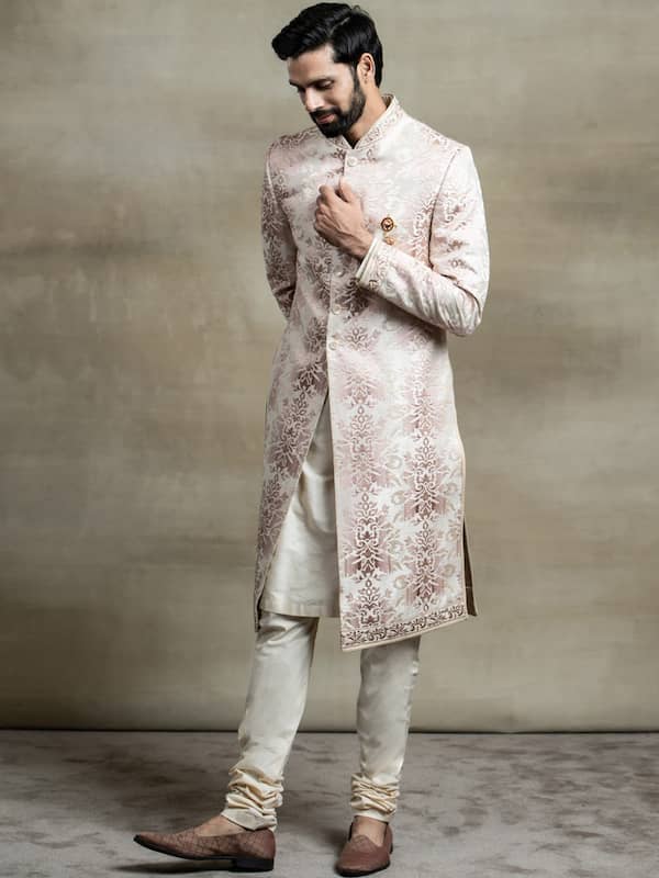 Abhishti Brocade Straight Sherwani style Kurta with Stand Collar
