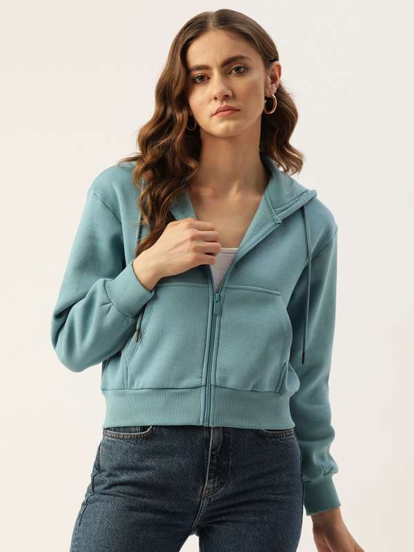 Madame Blue Solid Hooded Sweatshirts Buy Madame Blue Solid
