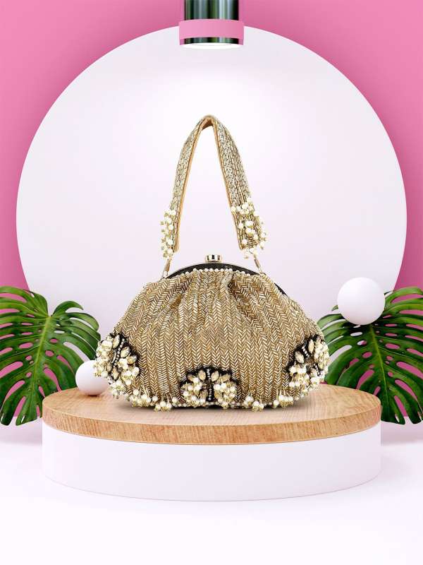 PURSEO Maroon Clutch Pearl Purses for Women Handbag Bridal Evening Clutch  Bags for Party Wedding / Dulhan