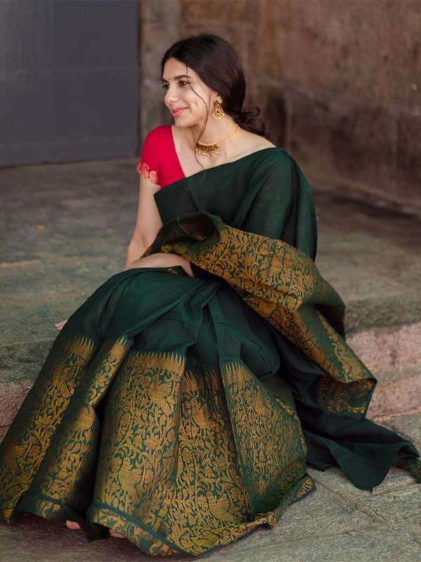 green saree on myntra