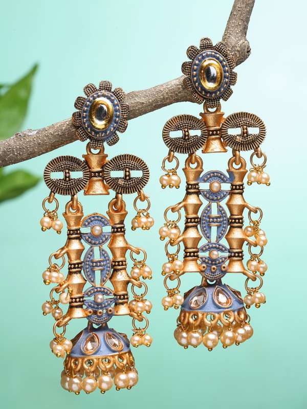 Grey earrings jhumkas hot sale