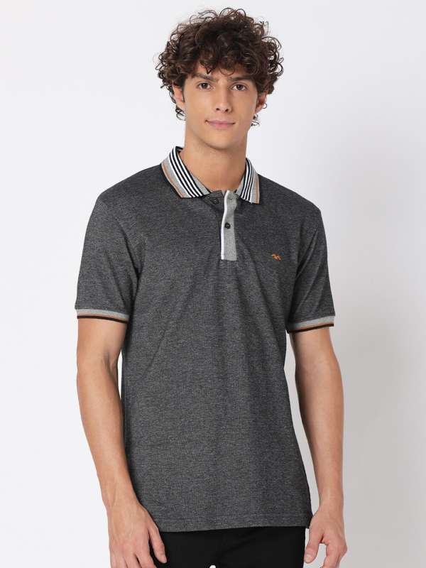 Mufti Charcoal Grey Solid Polo Tshirts Buy Mufti Charcoal Grey