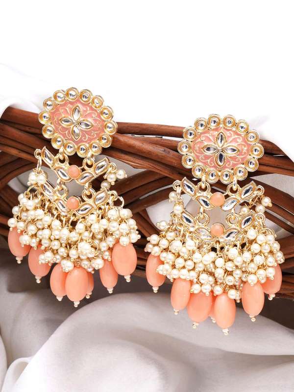Peach color earrings online shop