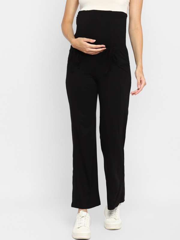 Maternity Black Ribbed Wide Leg Trousers  New Look