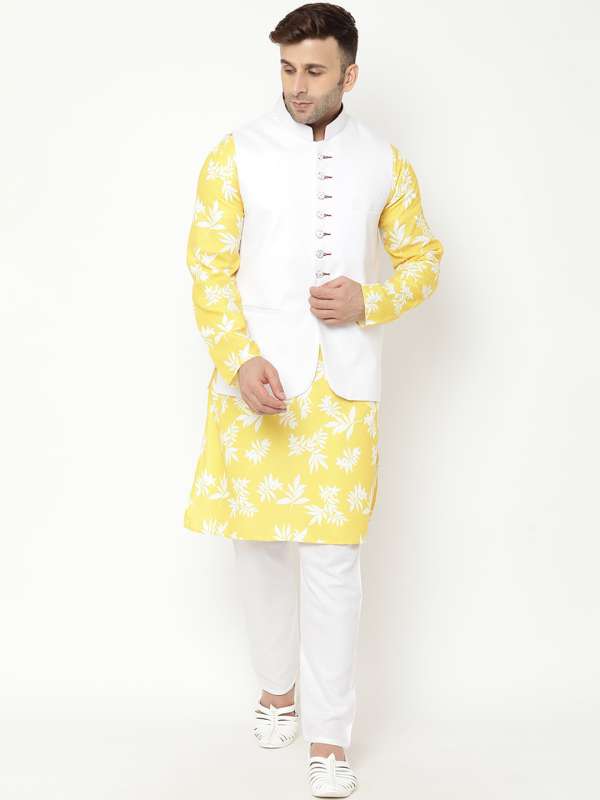 Yellow kurta store pajama with jacket