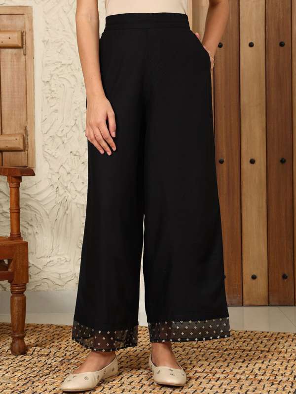 W Women Black Regular Fit Solid Parallel Trousers Buy W Women Black Regular Fit Solid Parallel Trousers online in India