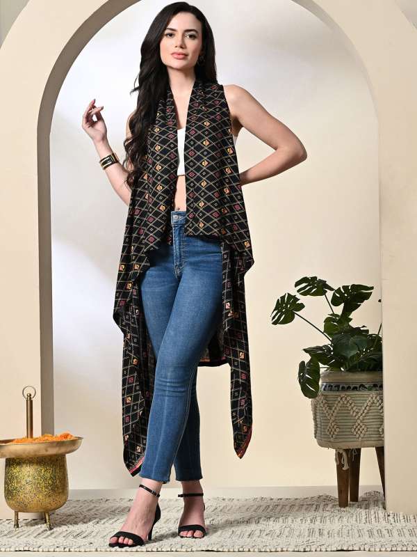 Sleeveless long shrug clearance