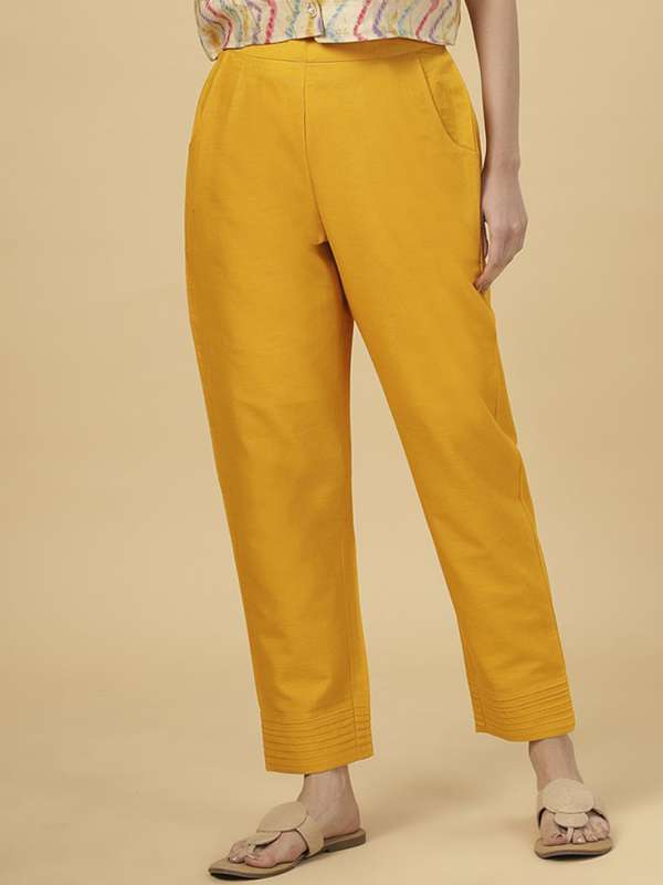 Mustard Yellow Trousers Buy Mustard Yellow Trousers online in India