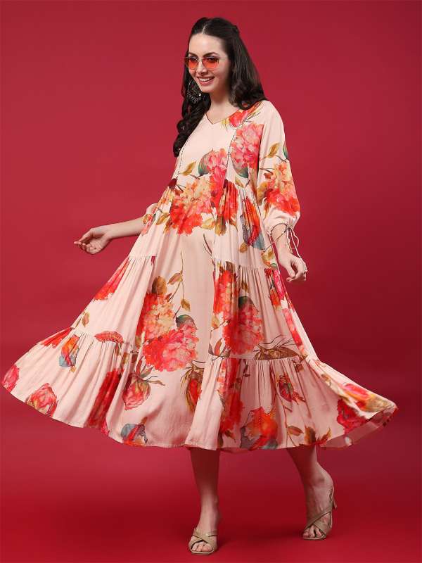 Off White Peach Women Maxi Dresses Shree Buy Off White Peach Women Maxi Dresses Shree online in India