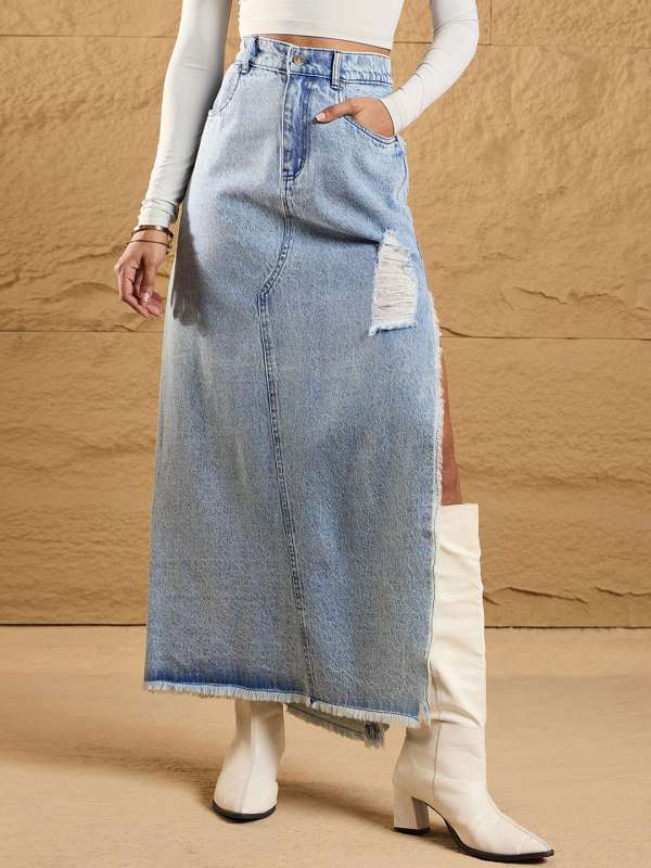 Denim long skirts online shop