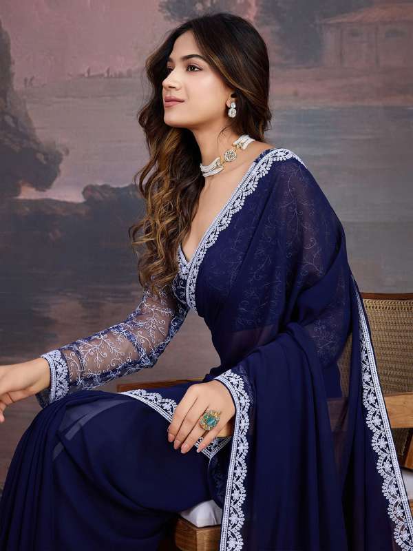 Myntra blue saree new arrivals