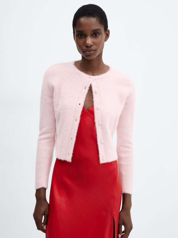 Red fur cardigan on sale