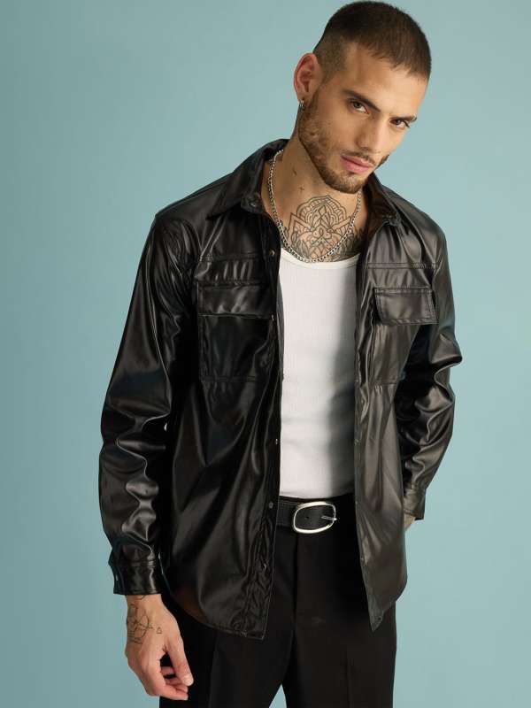Leather jacket for men myntra discount