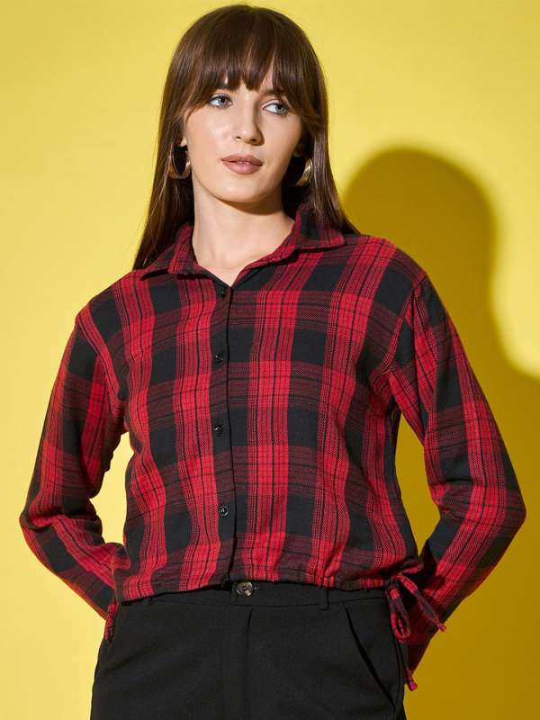 Red black check shirt womens india cheap