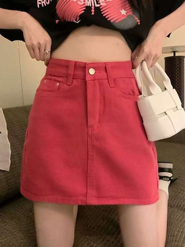 Denim skirt red new arrivals