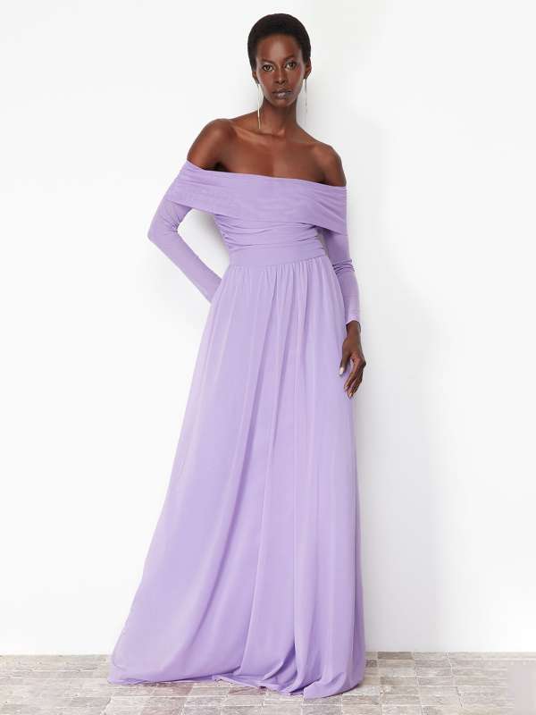 Purple off shoulder gown top