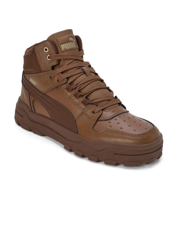 Puma brown leather slippers discount