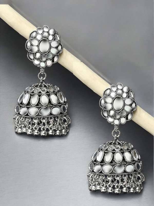 Silver Metal Jhumkas Buy Silver Metal Jhumkas online in India