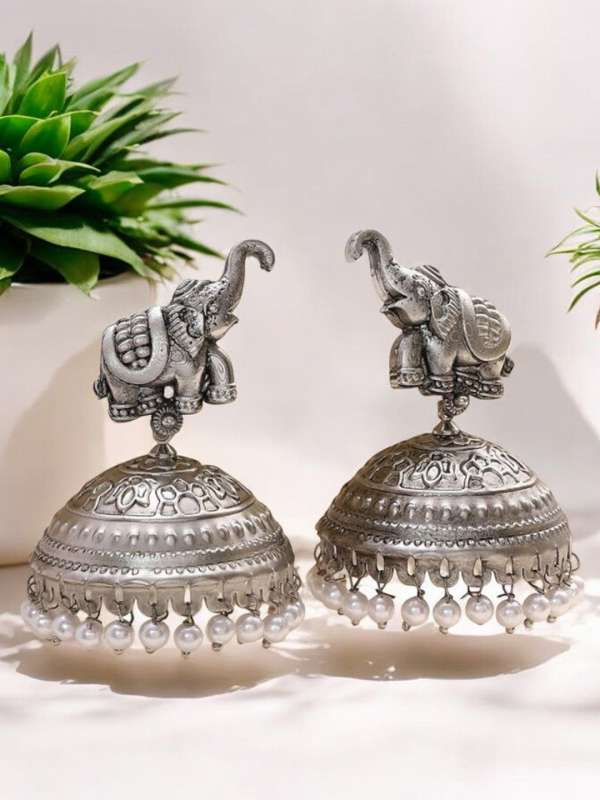 Silver metal jhumka earrings on sale