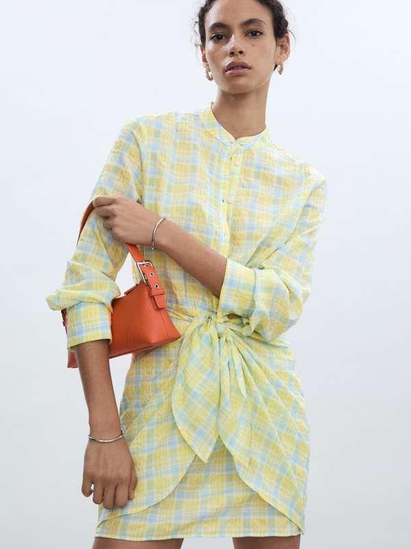 Yellow check bodycon dress cheap