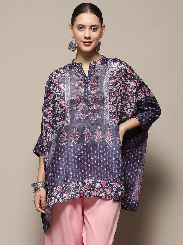 Biba Blue And Purple Patterned Winter Kurtis Buy Biba Blue And Purple Patterned Winter Kurtis online in India
