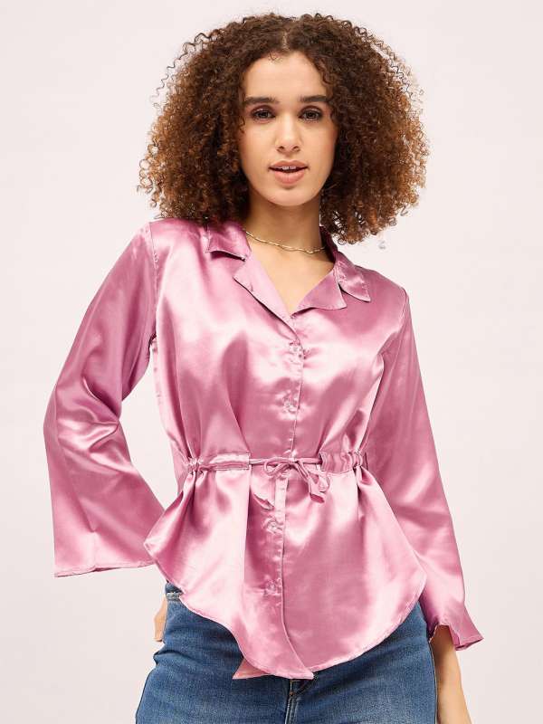 Satin tops with sleeves deals