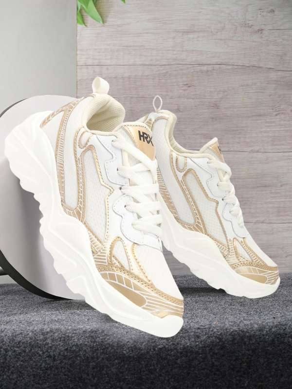 Womens white and gold sneakers sale