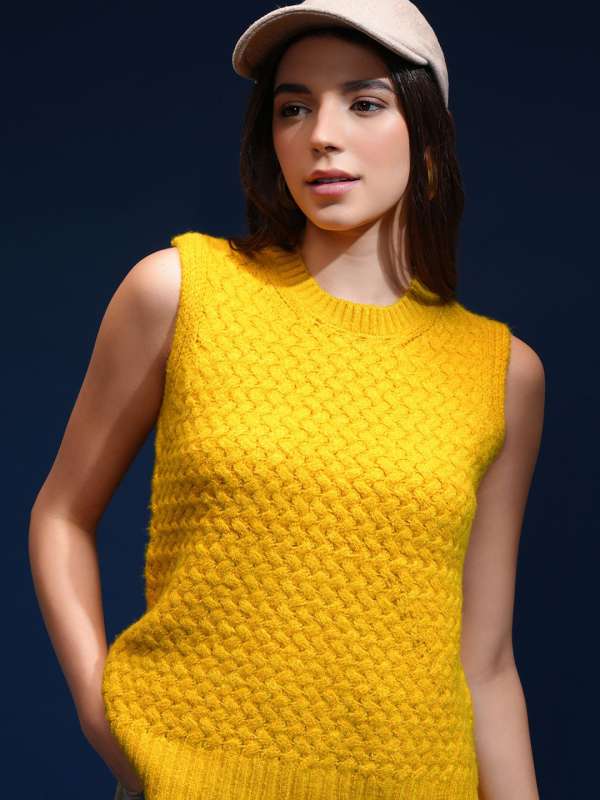 Yellow sleeveless cardigan on sale