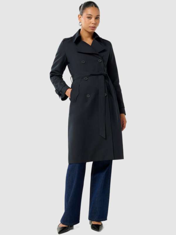 Navy blue trench coat with hood deals