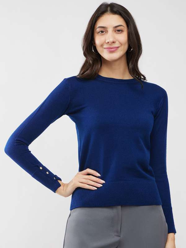Women Navy Blue Blue Sweaters Buy Women Navy Blue Blue Sweaters online in India