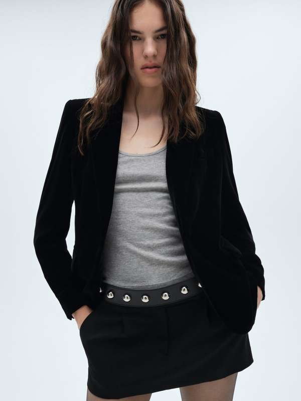 Mango Black Velvet Blazer Buy Mango Black Velvet Blazer online in India