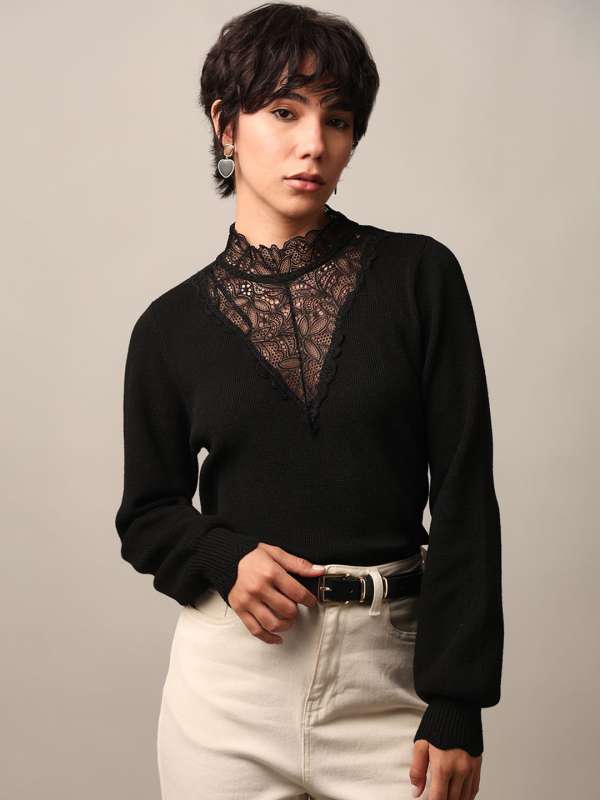 Lace neck sweater outlet