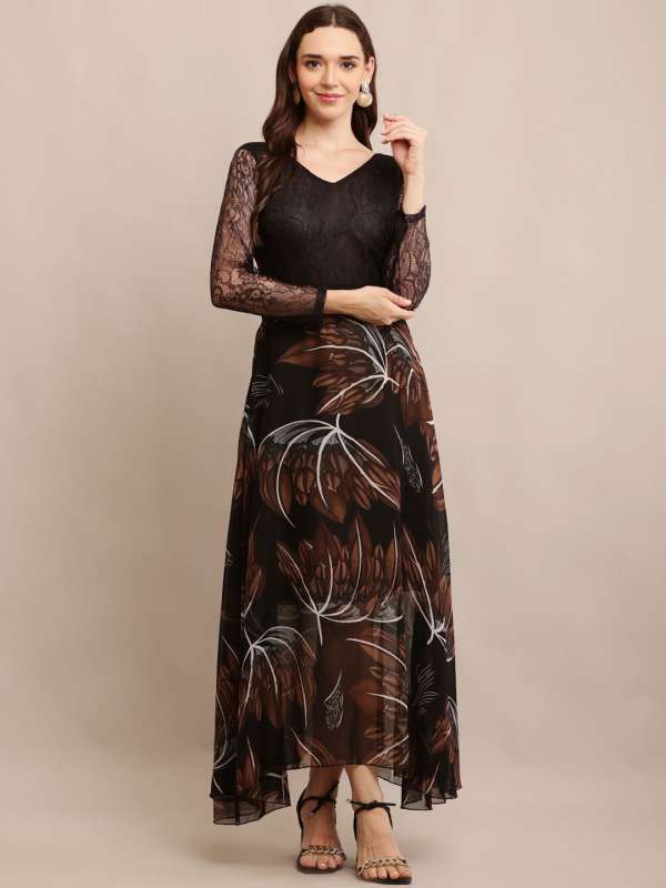 Raabta fashion black georgette dresses cheap