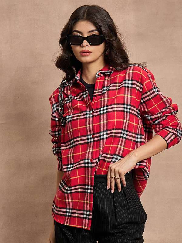 Red black check shirt womens india on sale