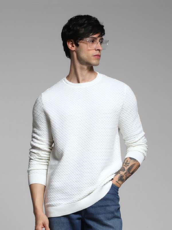 Mens winter white sweaters discount