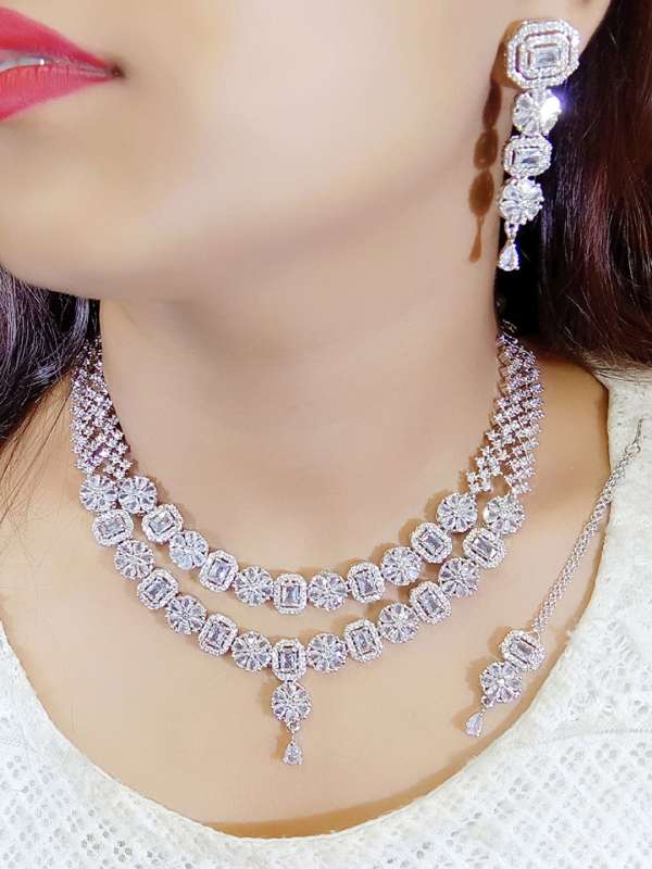 White american diamond necklace set discount