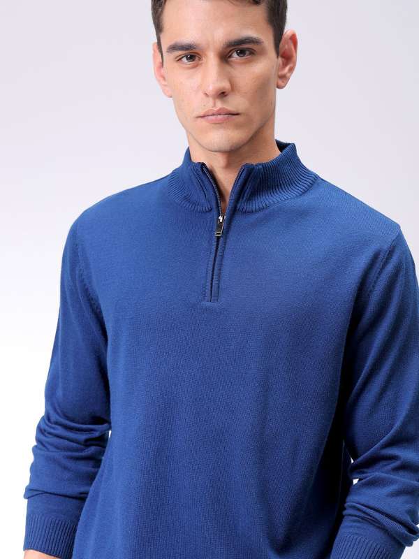 Winter Navy Blue Front Zipper Sweater With Self Buy Winter Navy Blue Front Zipper Sweater With Self online in India